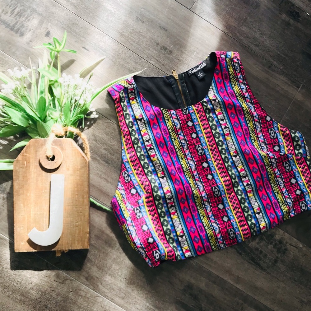 Fashion Web Multi Color Crop Top w/Zipper Back & Cut Outs